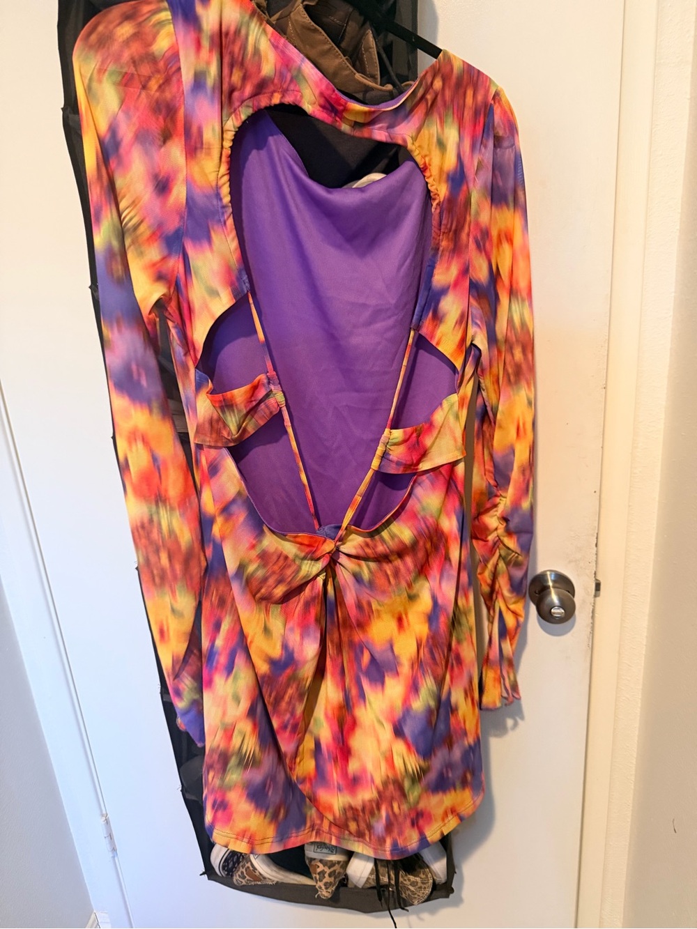 SHEIN Purple & Multicolor Backless Cutout Bodycon Dress